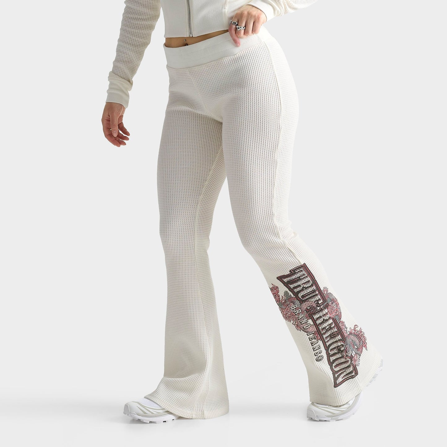 Women's True Religion Waffle Knit Flared Pants - Cream