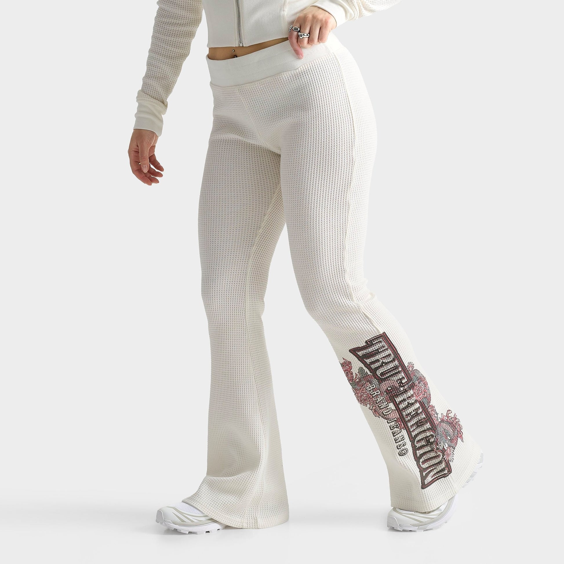 Women's True Religion Waffle Knit Flared Pants - Cream