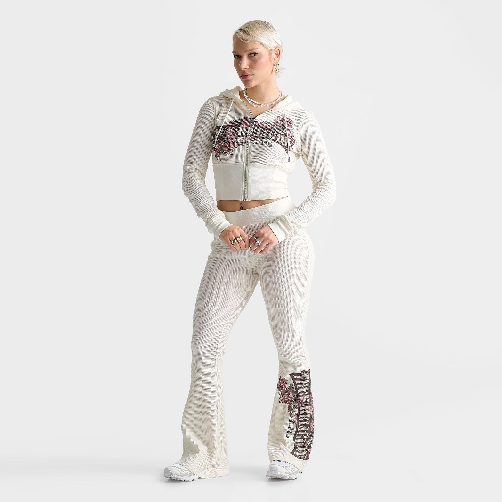 Women's True Religion Waffle Knit Flared Pants - Cream