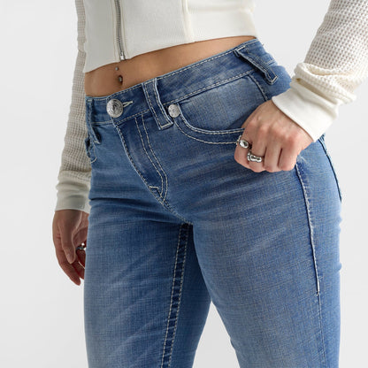 Women's True Religion Becca Big T Tattoo Flap Mid-Rise Bootcut Jeans - Low Tide