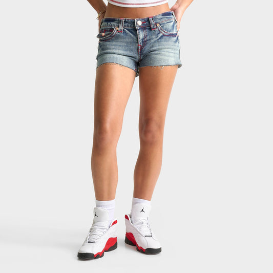 Women's True Religion Joey Low Rise Frayed Denim Shorts - Medium Wash