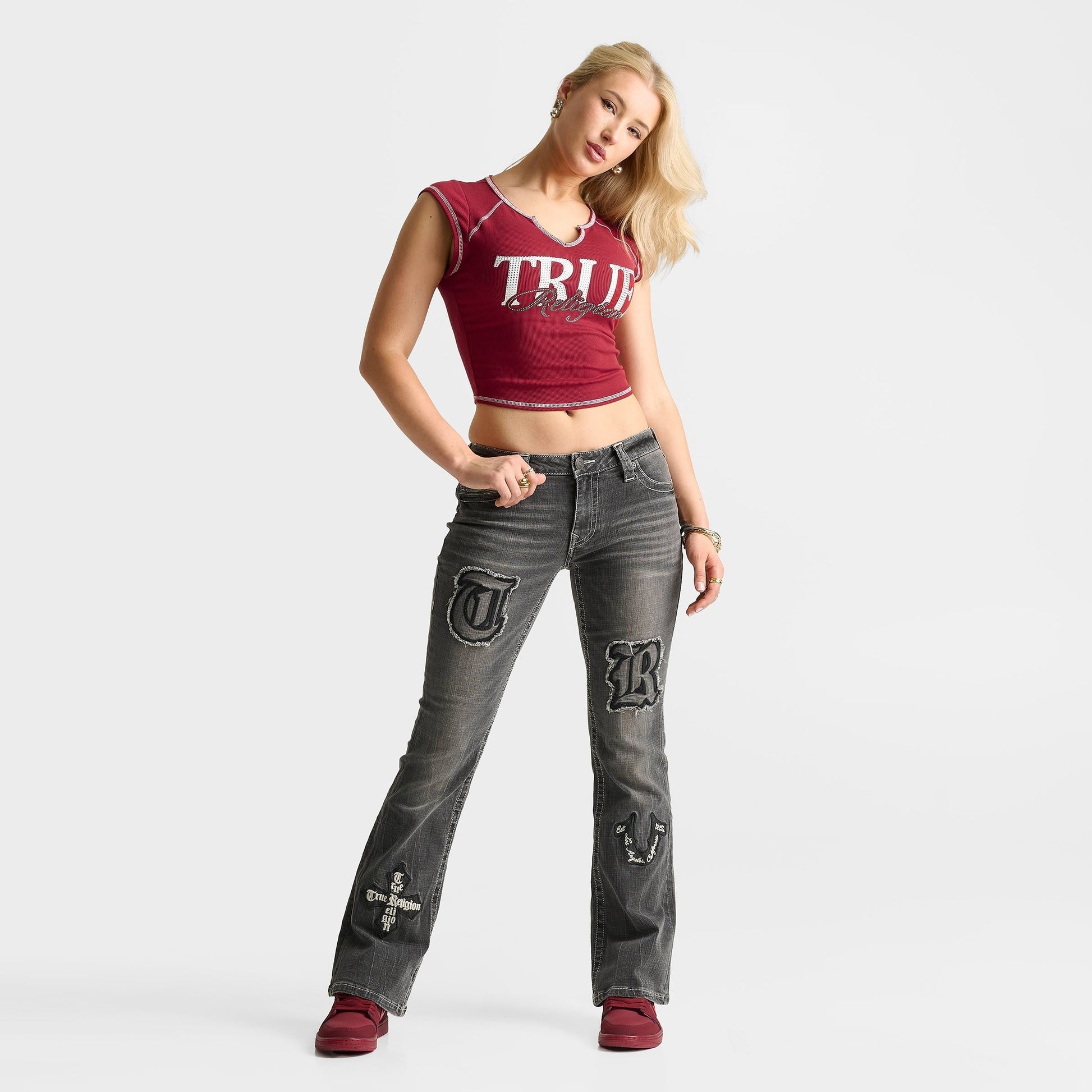 Women's True Religion Becca Appliqué Mid-Rise Bootcut Jeans - Lush Glow