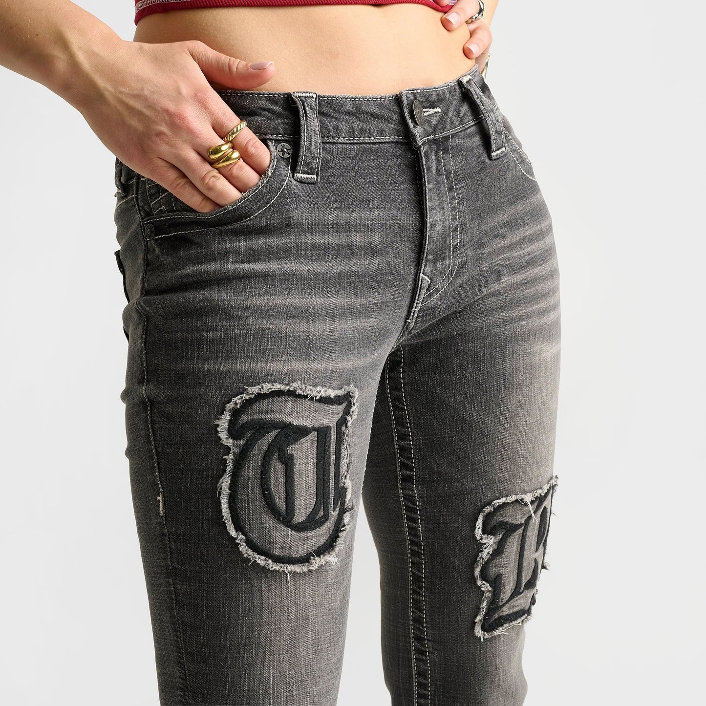 Women's True Religion Becca Appliqué Mid-Rise Bootcut Jeans - Lush Glow