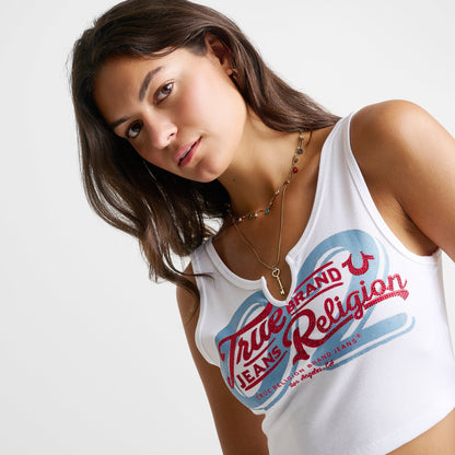 Women's True Religion Rib Notch Tank Top - White