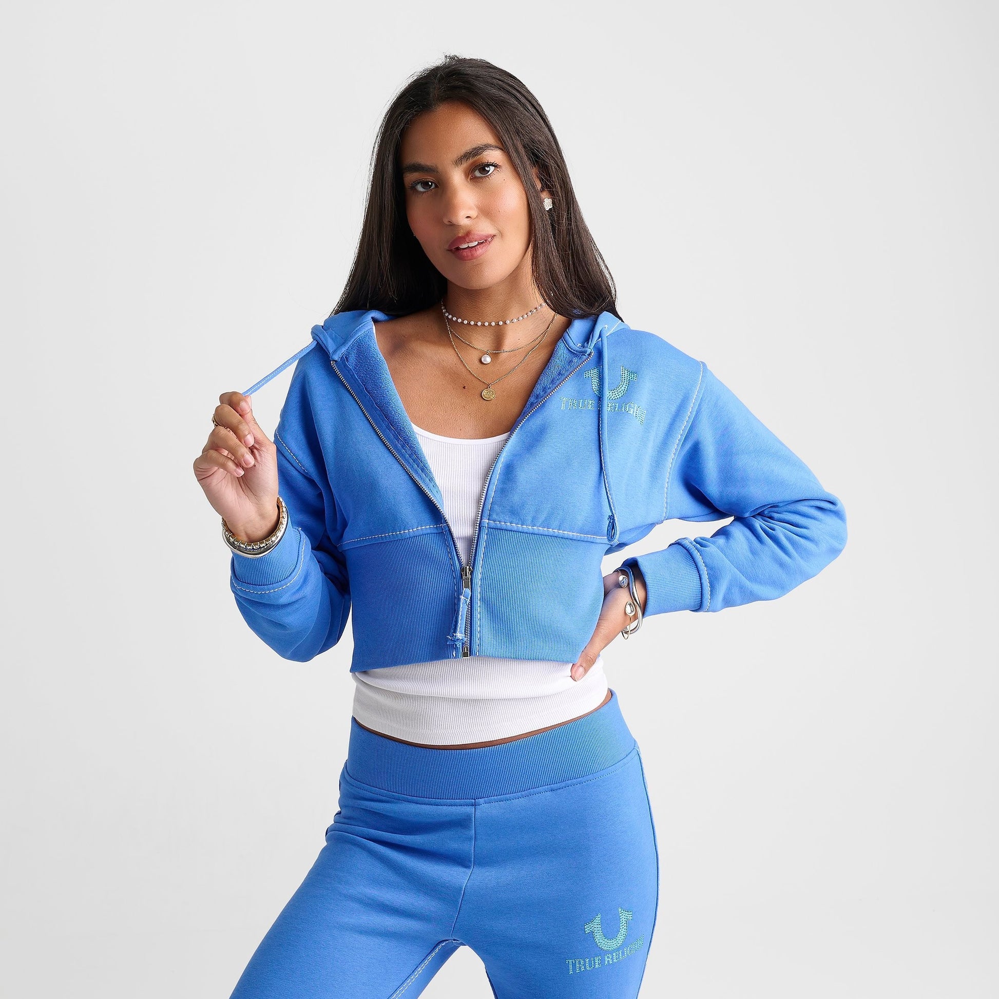 Women's True Religion Big T High Waistband Full-Zip Hoodie - Super Sonic