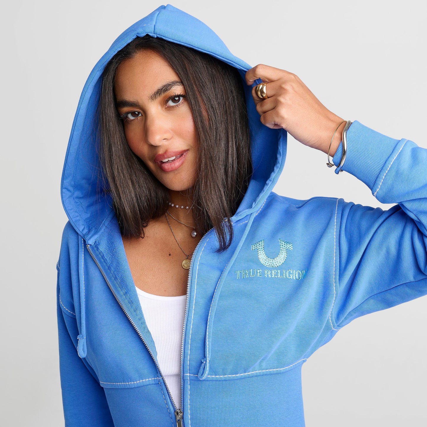 Women's True Religion Big T High Waistband Full-Zip Hoodie - Super Sonic