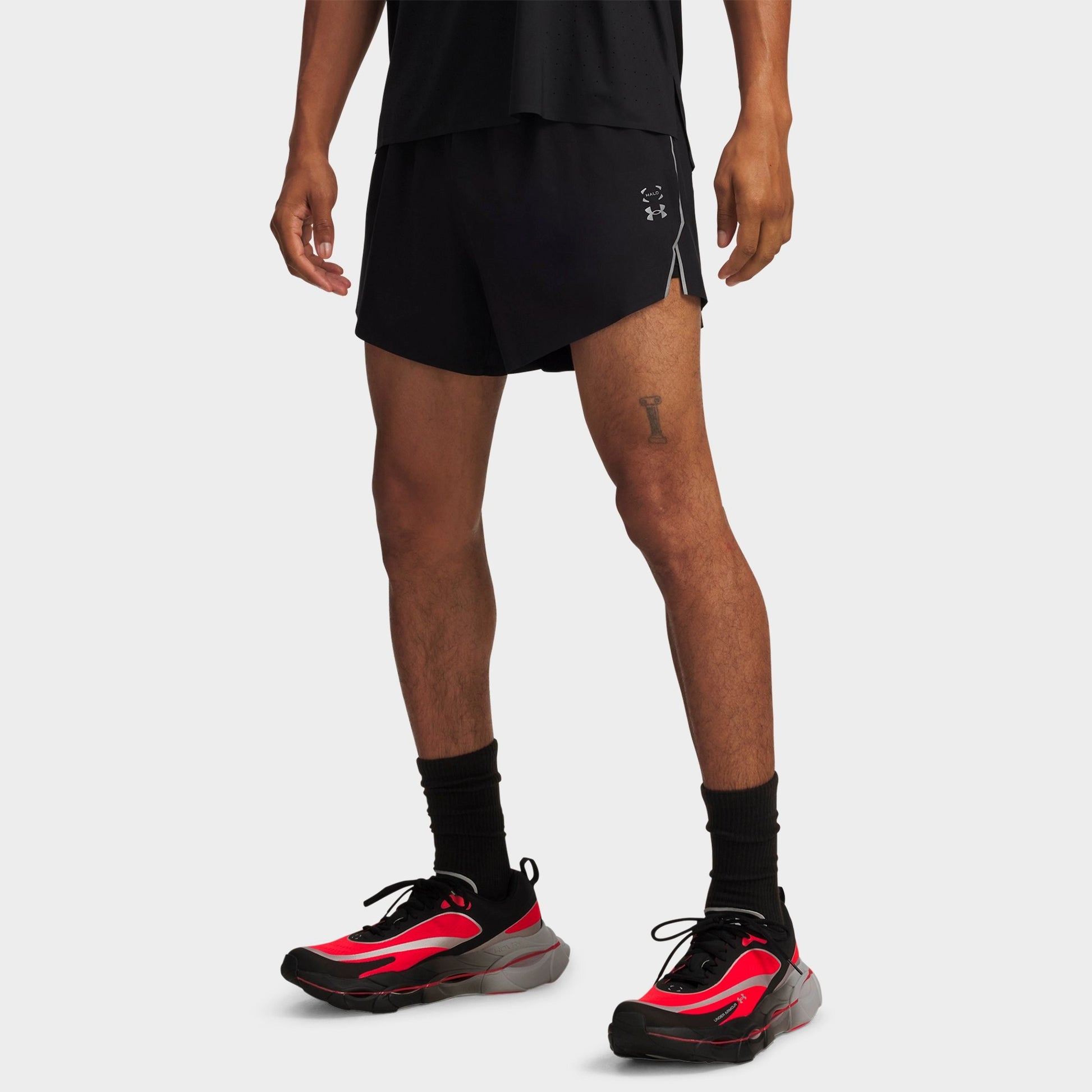 Men's Under Armour UA Halo Run 4" Running Shorts - Black/Castlerock/Reflective
