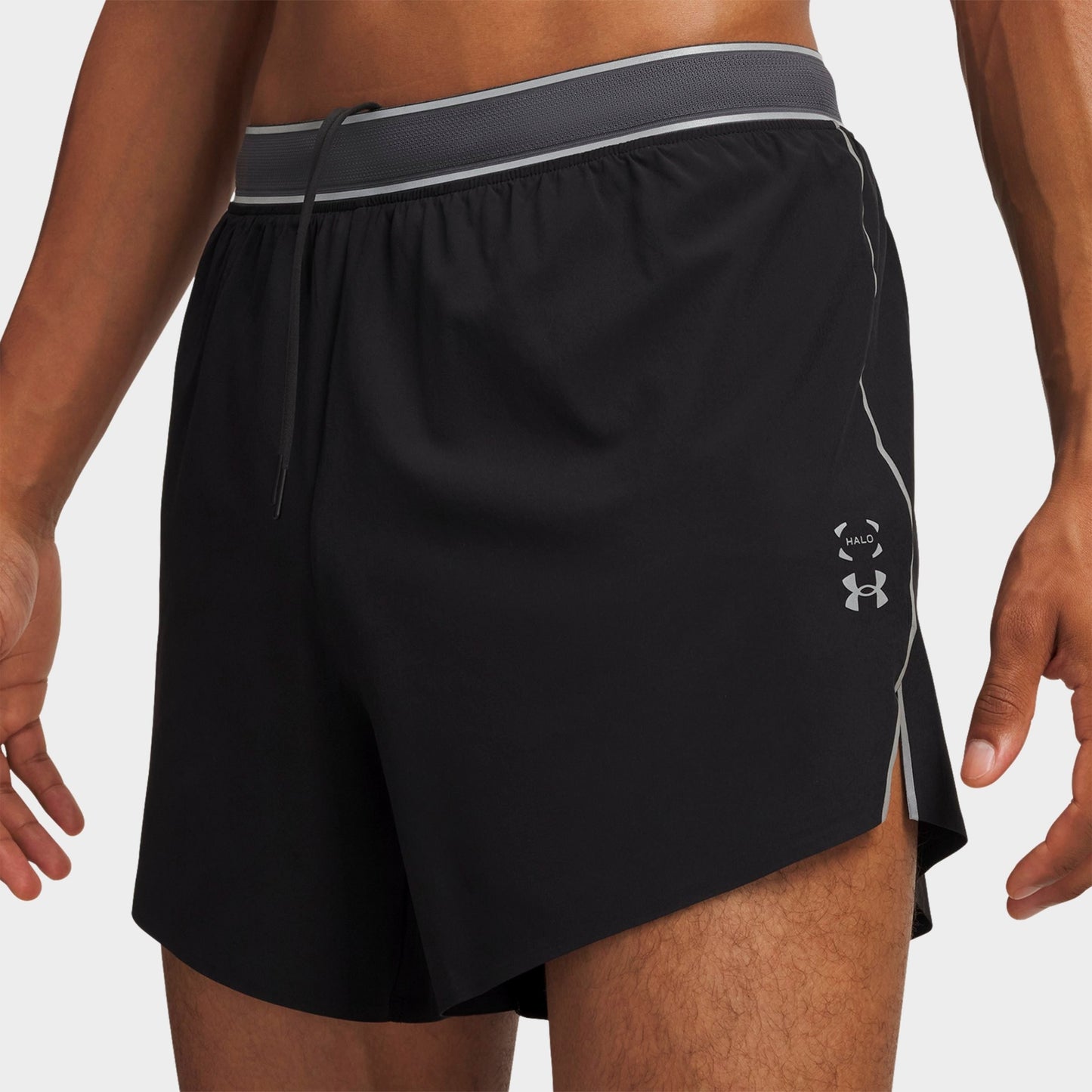 Men's Under Armour UA Halo Run 4" Running Shorts - Black/Castlerock/Reflective