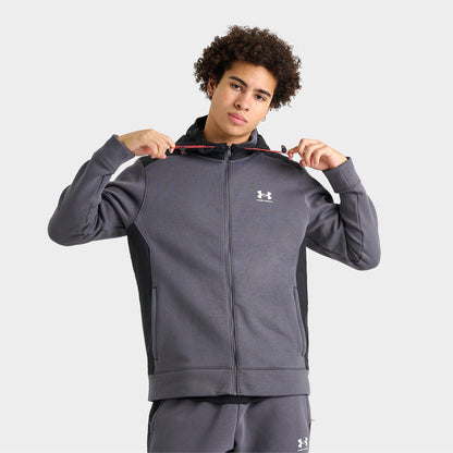 Men's Under Armour Icon Fleece Blocked Full-Zip Hoodie - Castlerock/Black/White