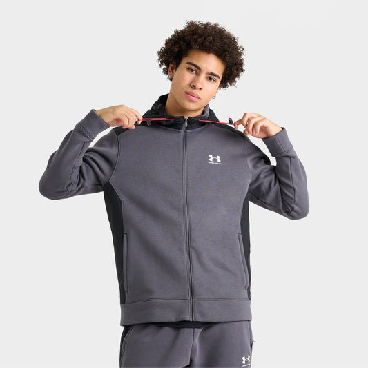 Men's Under Armour Icon Fleece Blocked Full-Zip Hoodie - Castlerock/Black/White