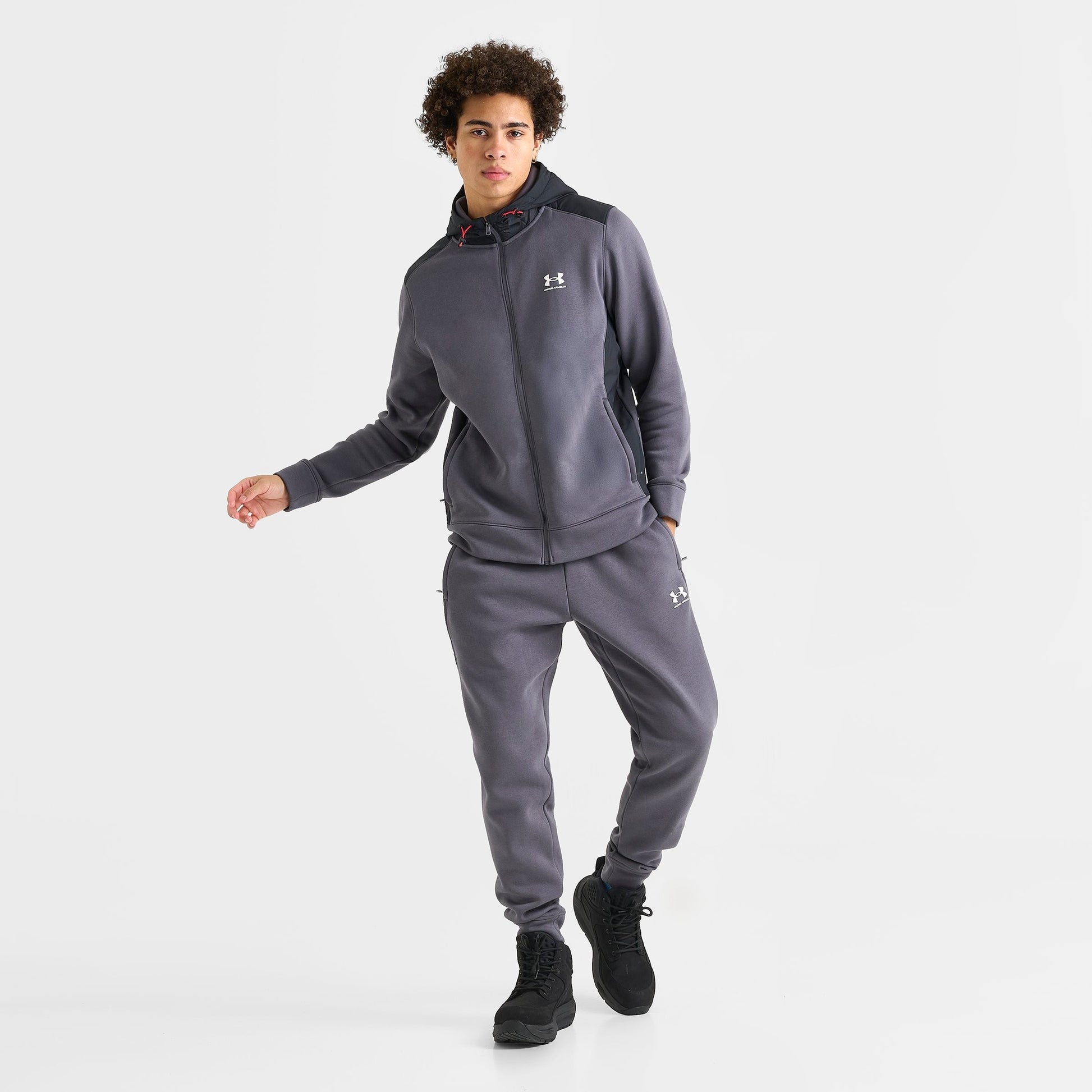 Men's Under Armour Icon Fleece Blocked Full-Zip Hoodie - Castlerock/Black/White