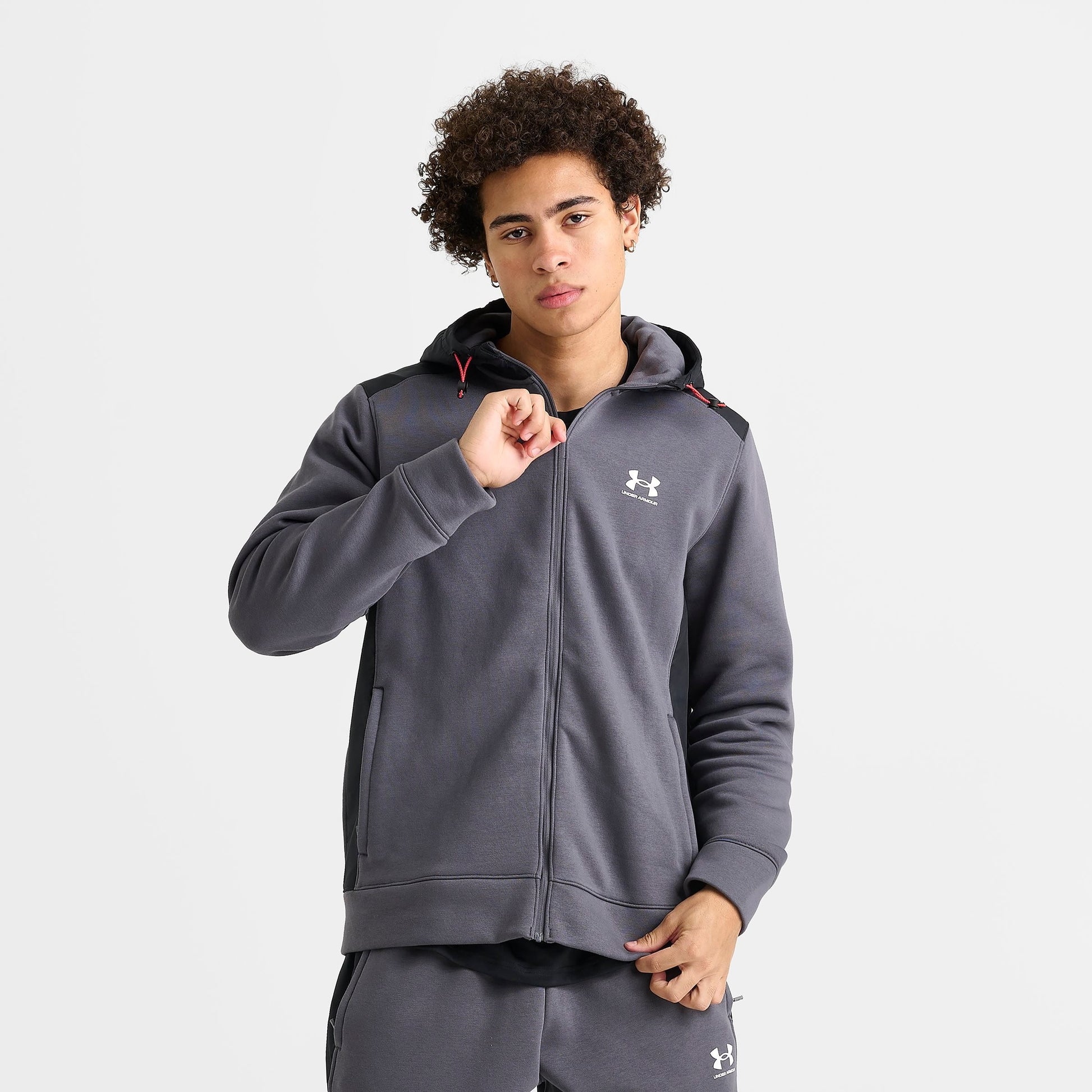 Men's Under Armour Icon Fleece Blocked Full-Zip Hoodie - Castlerock/Black/White