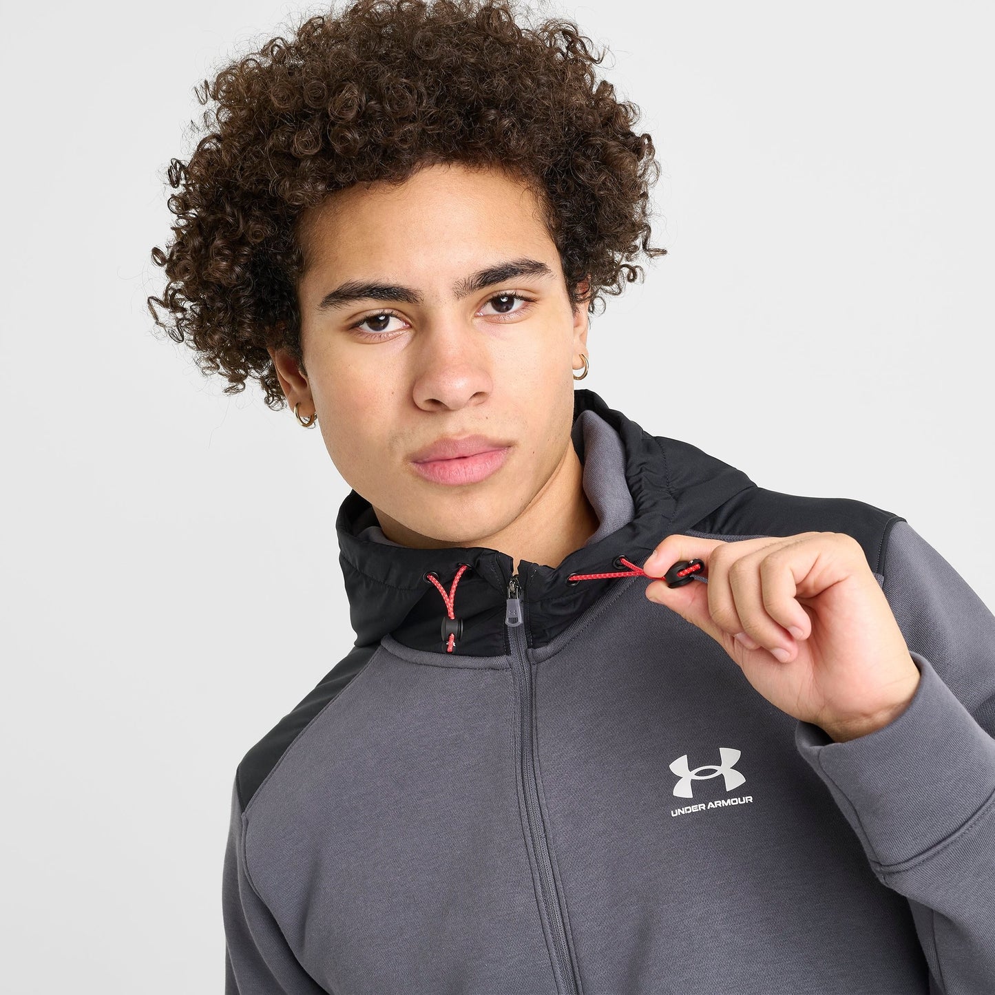 Men's Under Armour Icon Fleece Blocked Full-Zip Hoodie - Castlerock/Black/White