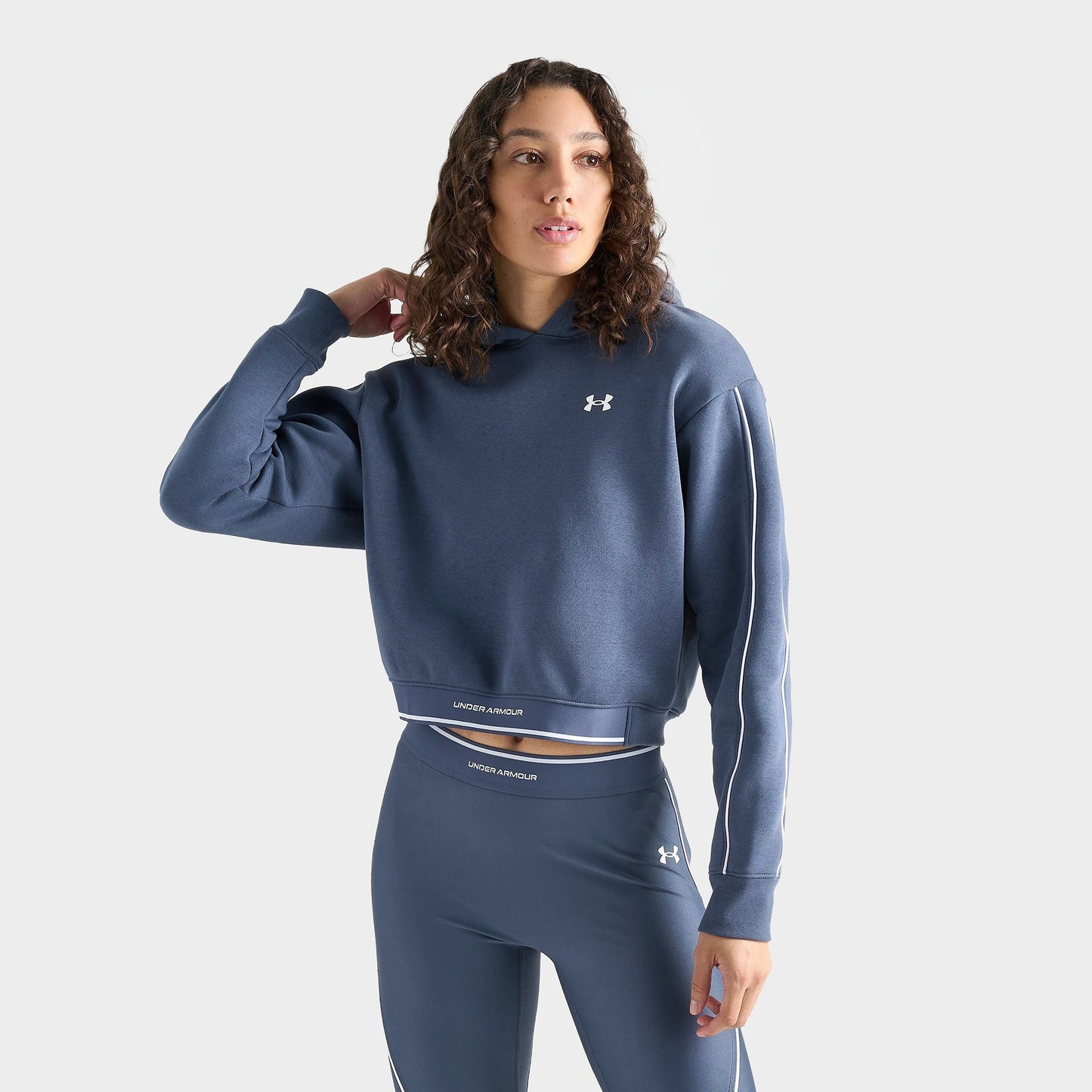 Women's Under Armour Piping Cropped Pullover Hoodie - Dark Blue Grey