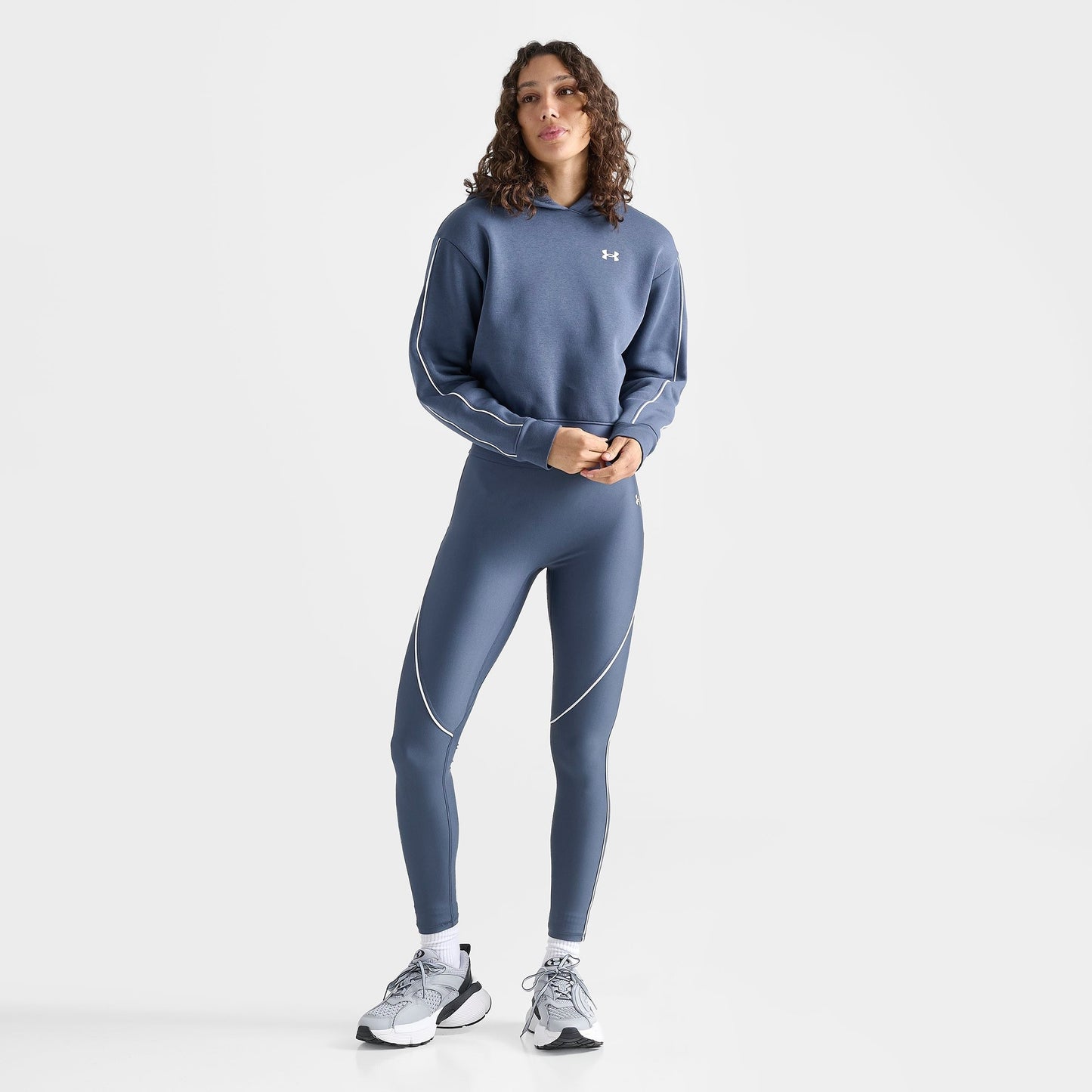 Women's Under Armour Piping Cropped Pullover Hoodie - Dark Blue Grey