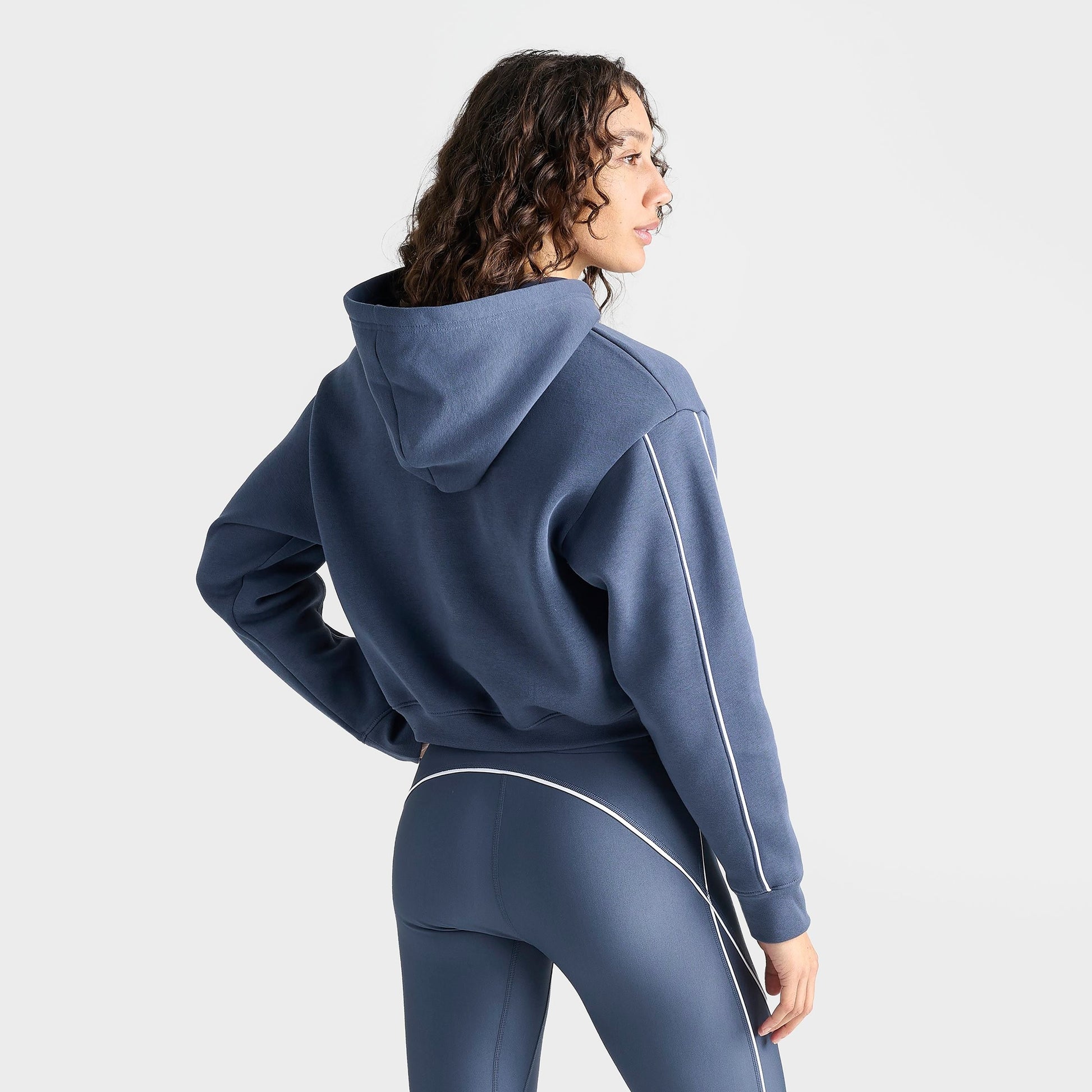 Women's Under Armour Piping Cropped Pullover Hoodie - Dark Blue Grey