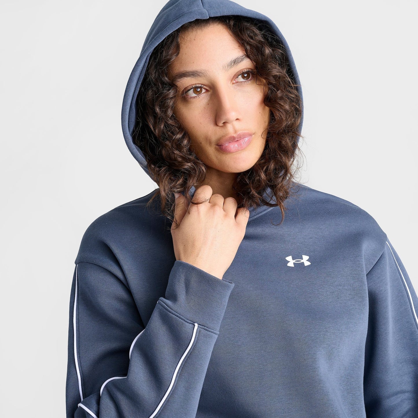 Women's Under Armour Piping Cropped Pullover Hoodie - Dark Blue Grey