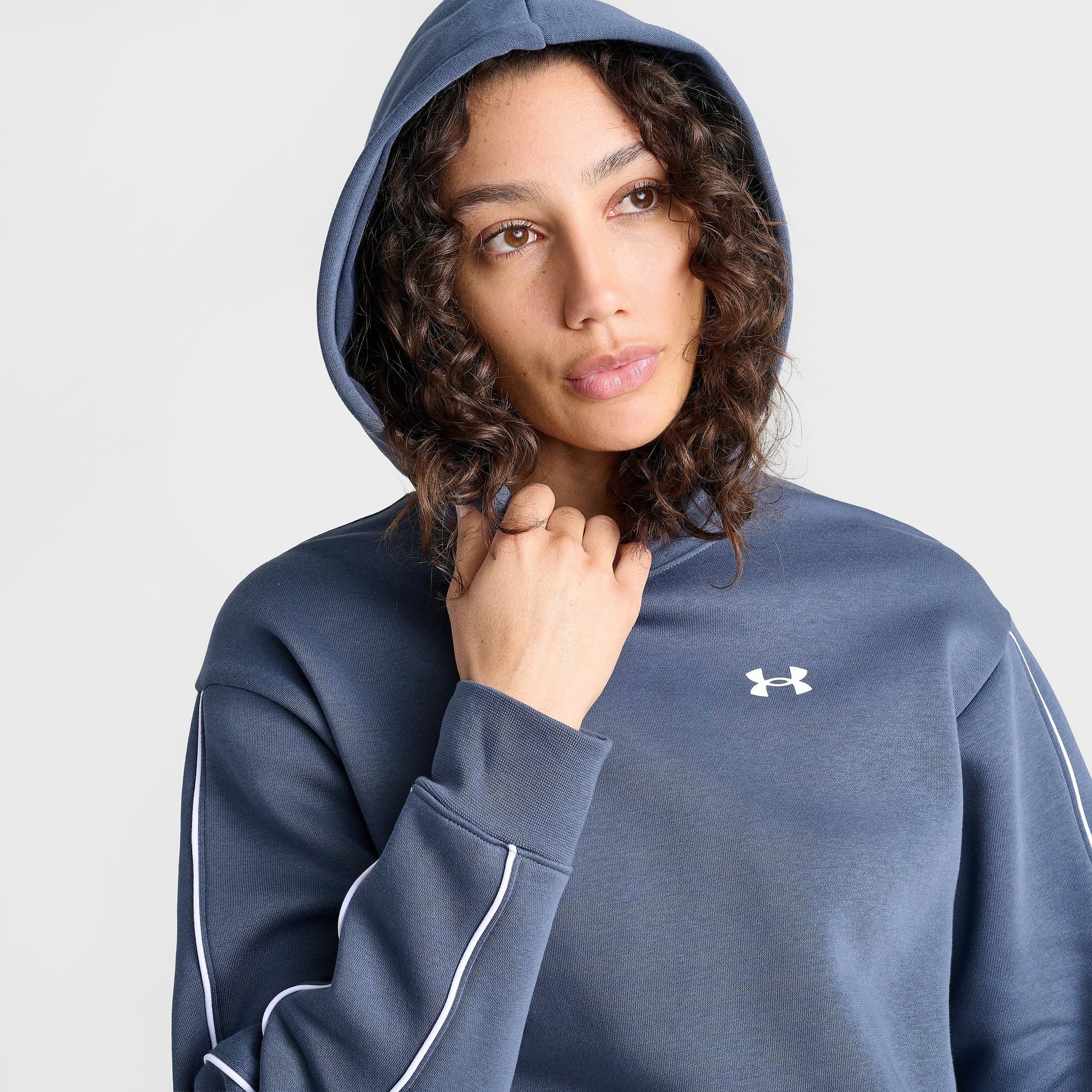 Women's Under Armour Piping Cropped Pullover Hoodie - Dark Blue Grey