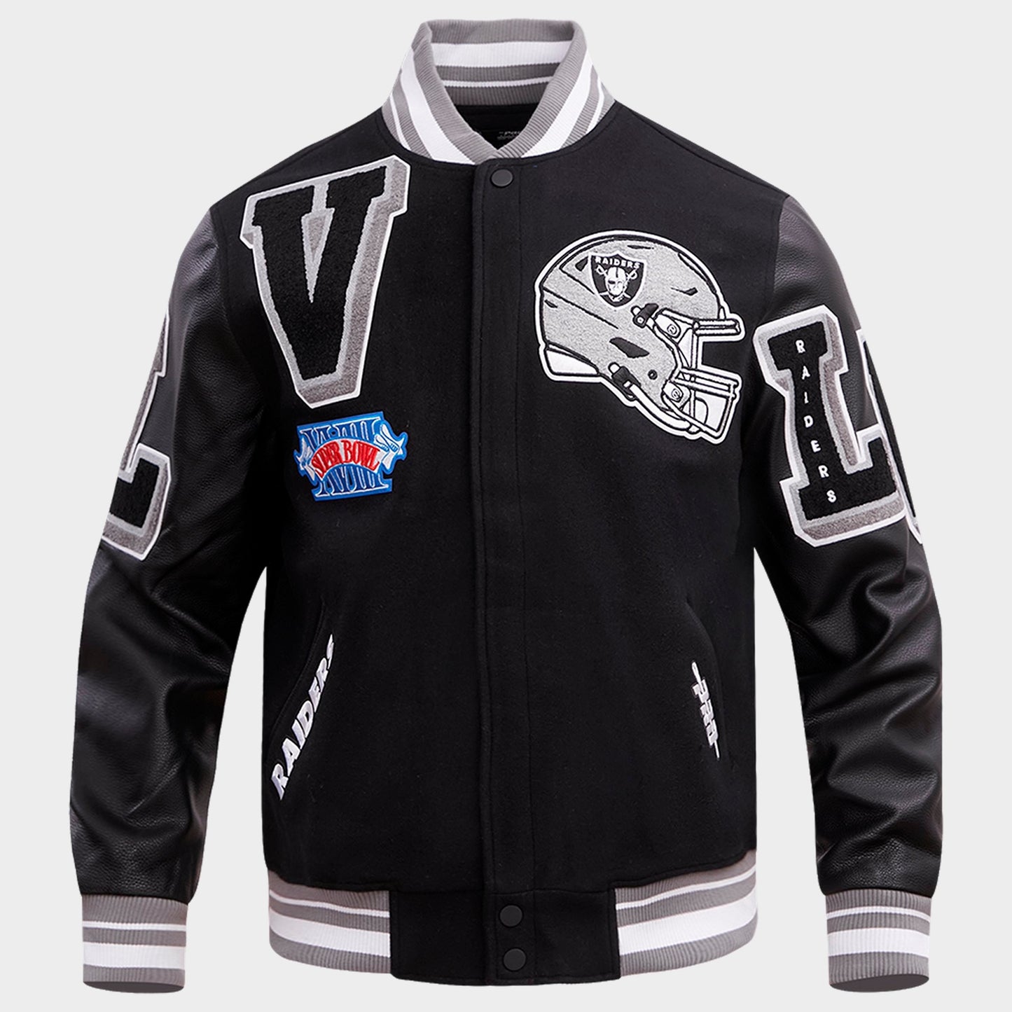 Men's Pro Standard Las Vegas Raiders NFL Mashup Rib Wool Varsity Jacket - Black/Grey