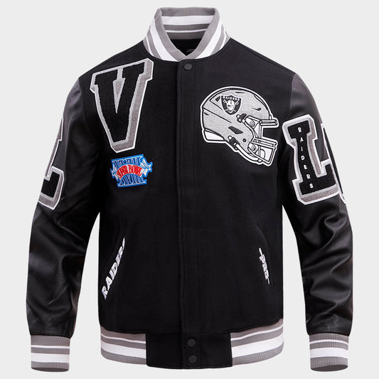 Men's Pro Standard Las Vegas Raiders NFL Mashup Rib Wool Varsity Jacket - Black/Grey