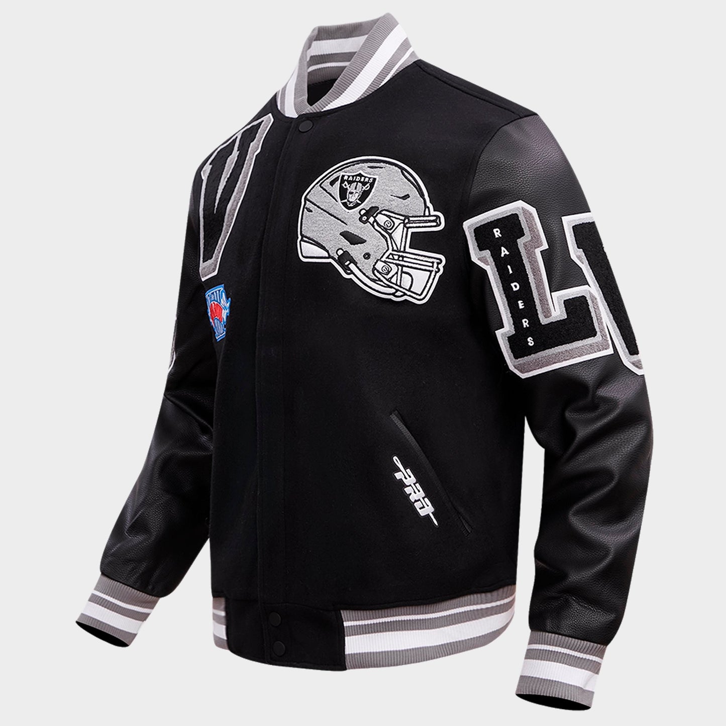 Men's Pro Standard Las Vegas Raiders NFL Mashup Rib Wool Varsity Jacket - Black/Grey