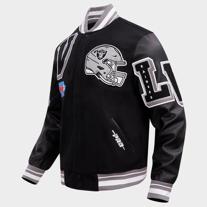 Men's Pro Standard Las Vegas Raiders NFL Mashup Rib Wool Varsity Jacket - Black/Grey