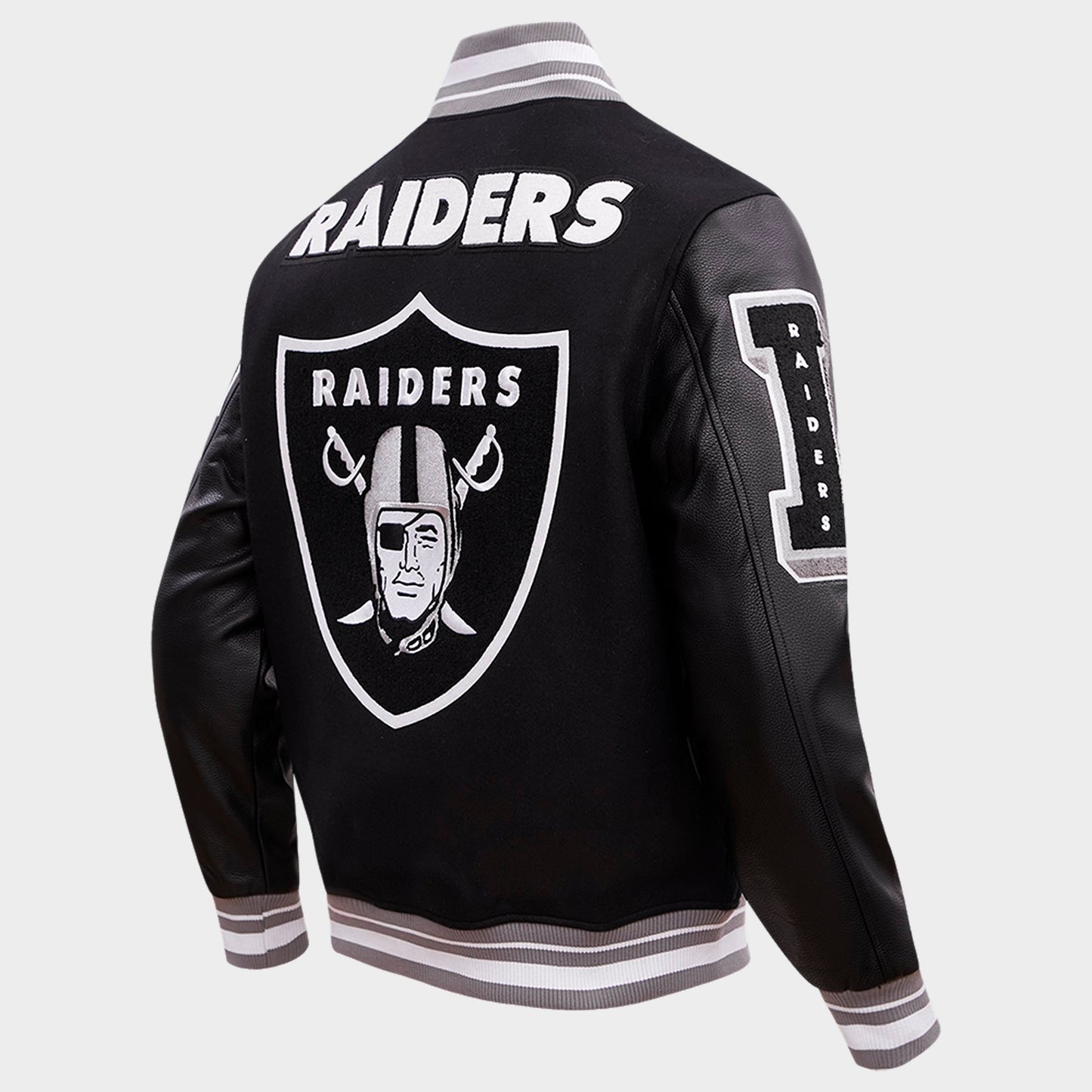Men's Pro Standard Las Vegas Raiders NFL Mashup Rib Wool Varsity Jacket - Black/Grey