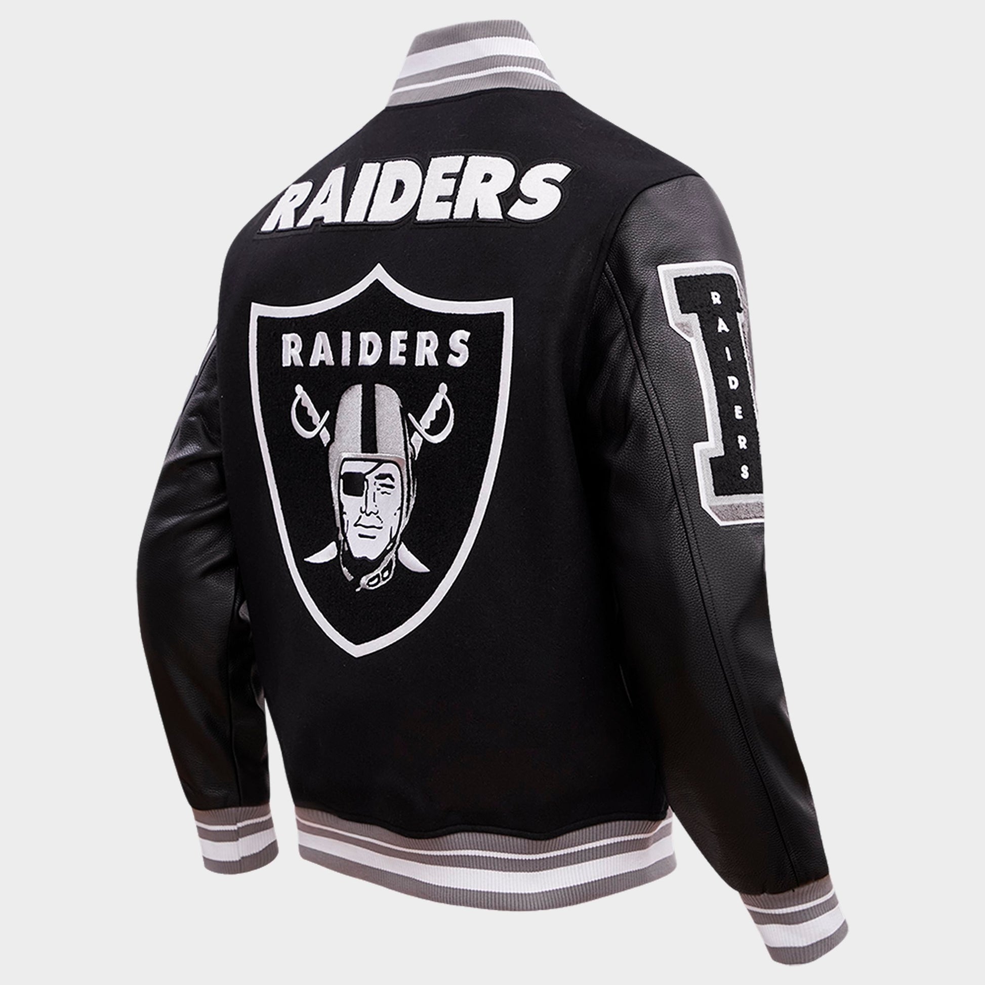 Men's Pro Standard Las Vegas Raiders NFL Mashup Rib Wool Varsity Jacket - Black/Grey