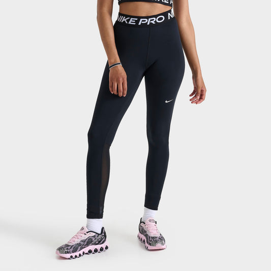 Women's Nike Pro 365 High-Waisted 7/8 Mesh Panel Leggings - Black/White