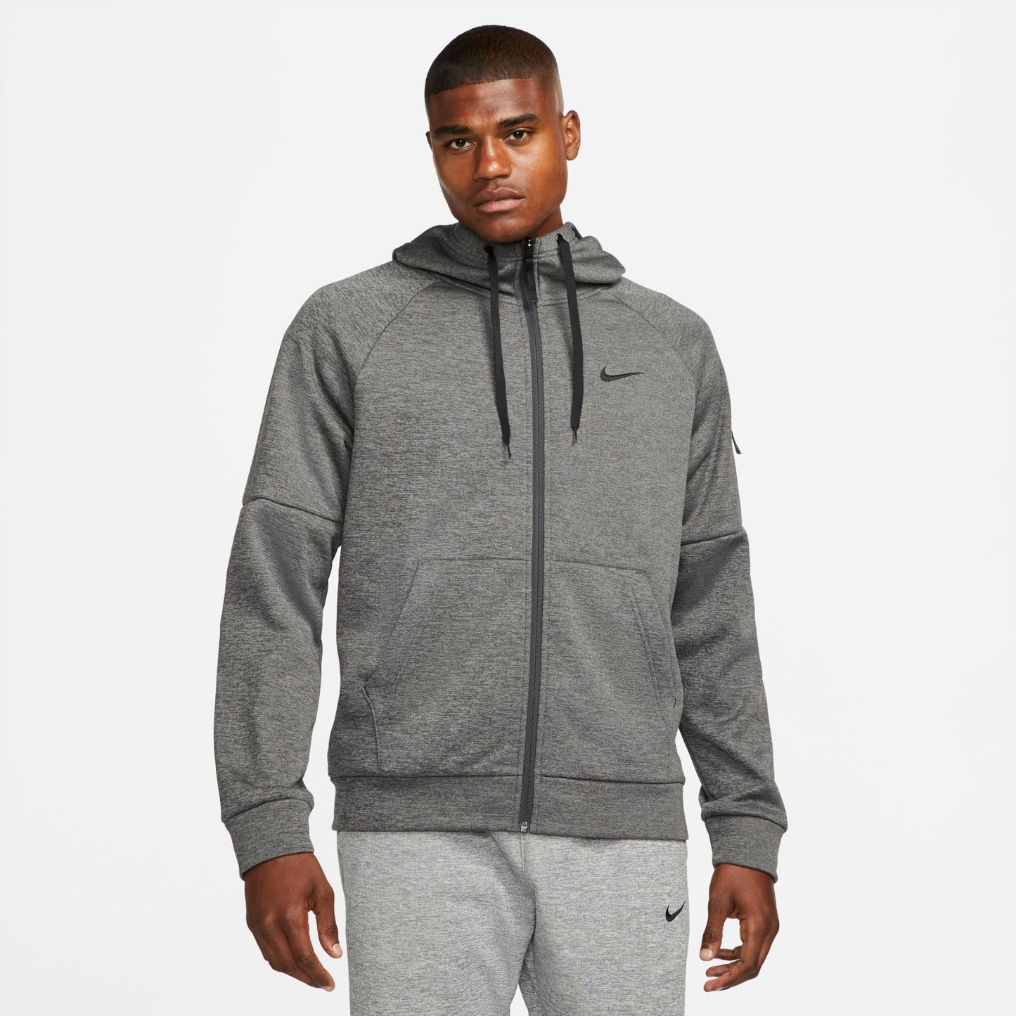 Men's Nike Therma-FIT Full-Zip Hoodie - Charcoal Heather/Dark Smoke Grey/Black
