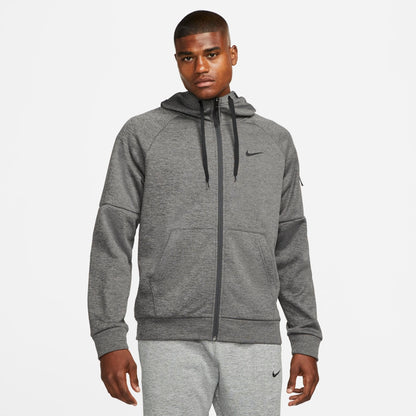 Men's Nike Therma-FIT Full-Zip Hoodie - Charcoal Heather/Dark Smoke Grey/Black