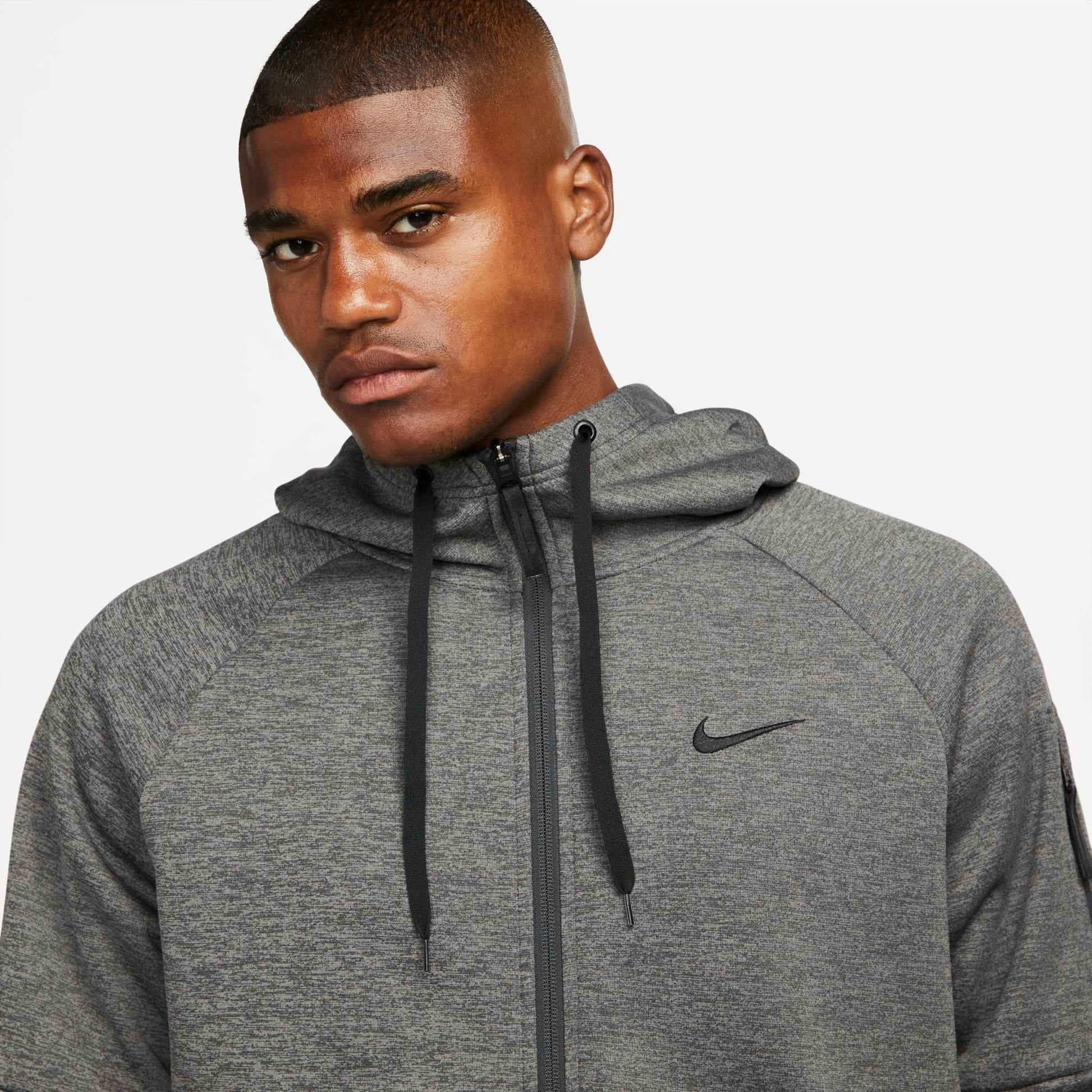 Men's Nike Therma-FIT Full-Zip Hoodie - Charcoal Heather/Dark Smoke Grey/Black