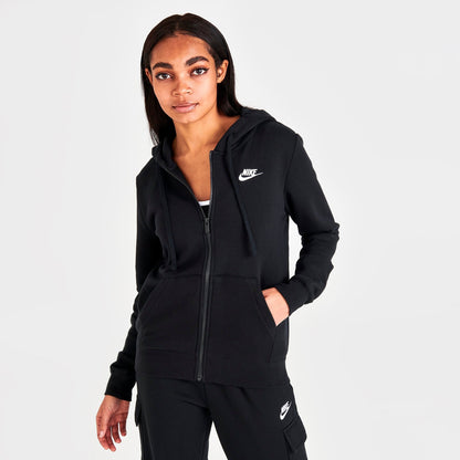 Women's Nike Sportswear Club Fleece Full-Zip Hoodie - Black/White