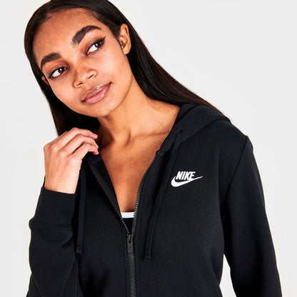 Women's Nike Sportswear Club Fleece Full-Zip Hoodie - Black/White