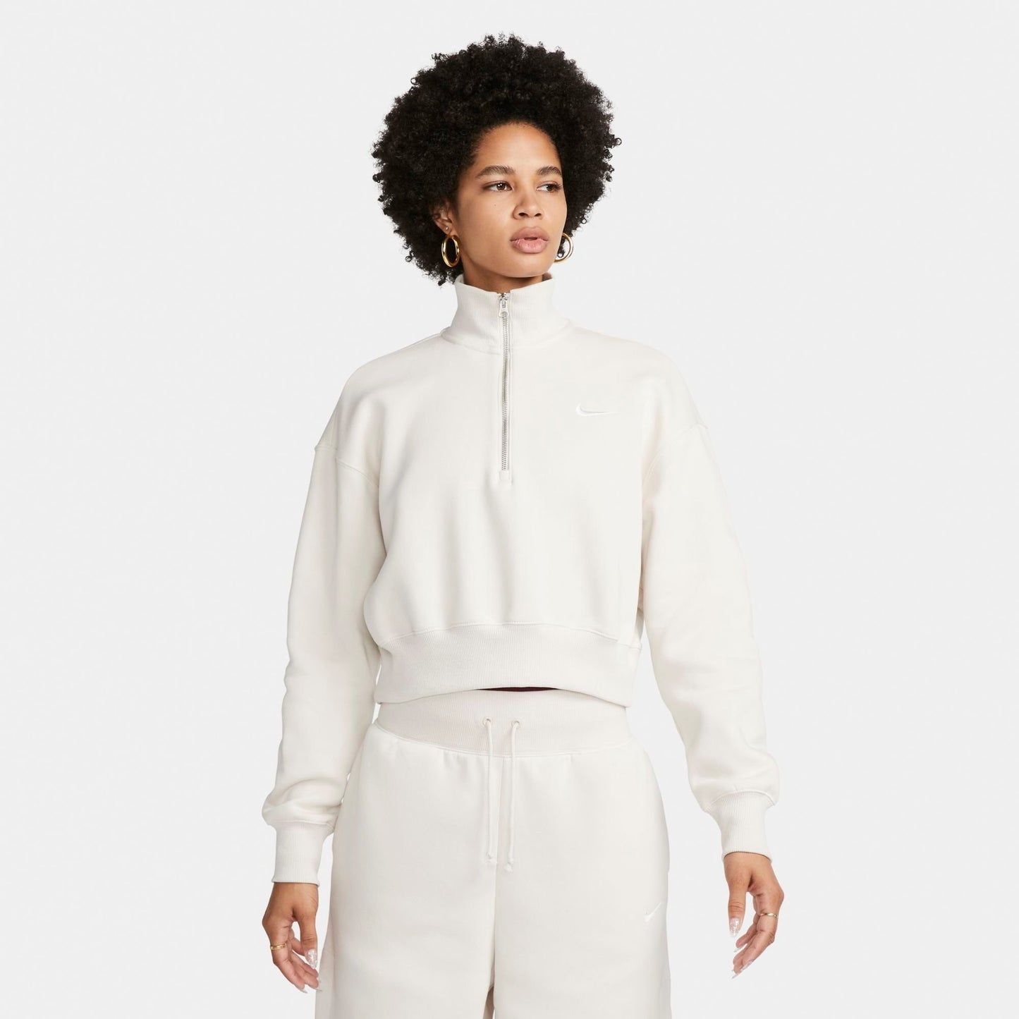 Women's Nike Sportswear Phoenix Fleece Oversized Half-Zip Crop Sweatshirt - Light Orewood Brown/Sail