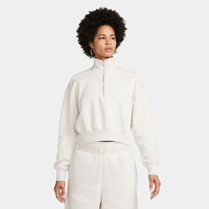 Women's Nike Sportswear Phoenix Fleece Oversized Half-Zip Crop Sweatshirt - Light Orewood Brown/Sail