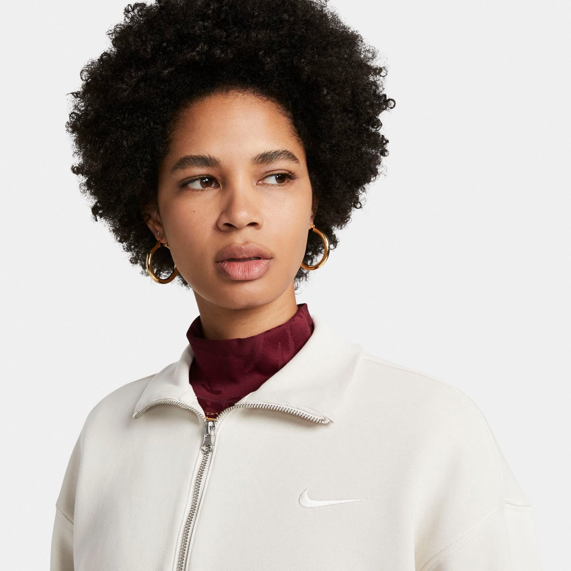 Women's Nike Sportswear Phoenix Fleece Oversized Half-Zip Crop Sweatshirt - Light Orewood Brown/Sail