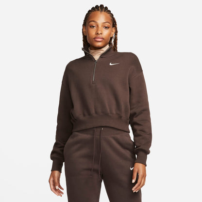 Women's Nike Sportswear Phoenix Fleece Oversized Half-Zip Crop Sweatshirt - Baroque Brown/Sail