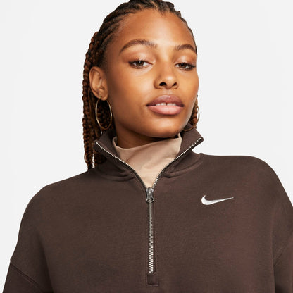 Women's Nike Sportswear Phoenix Fleece Oversized Half-Zip Crop Sweatshirt - Baroque Brown/Sail