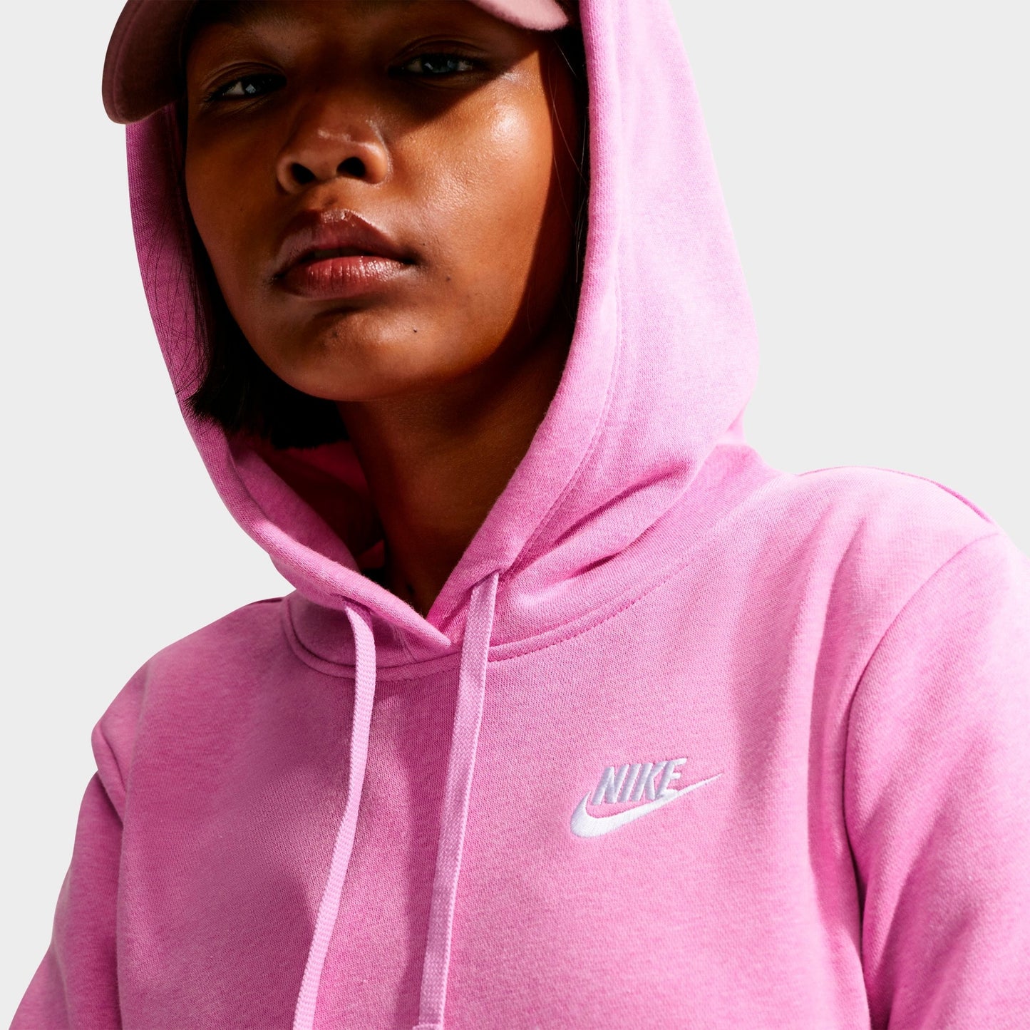 Women's Nike Sportswear Club Fleece Pullover Hoodie - Light Magenta/Heather/White
