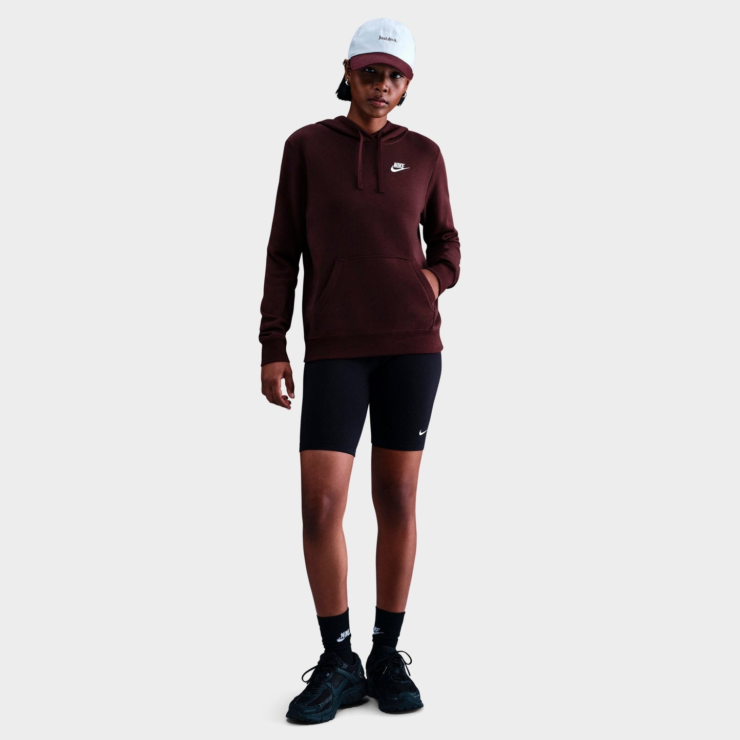 Women's Nike Sportswear Club Fleece Pullover Hoodie - Burgundy Crush/White
