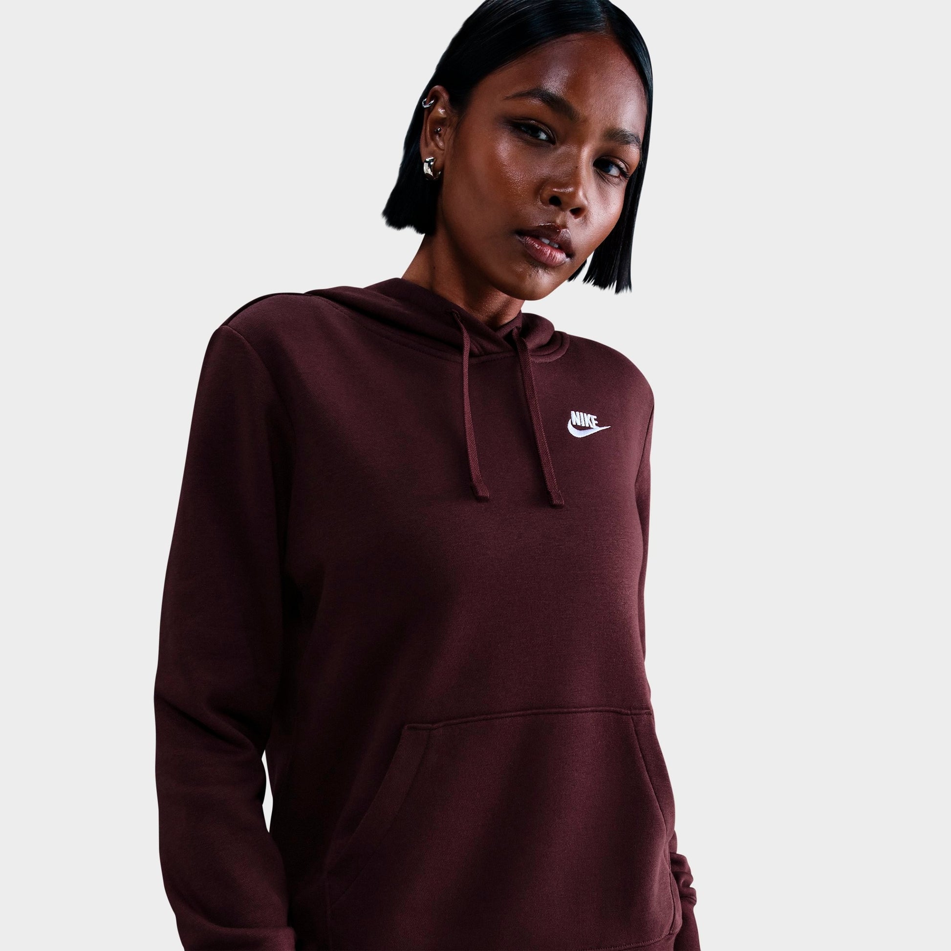 Women's Nike Sportswear Club Fleece Pullover Hoodie - Burgundy Crush/White