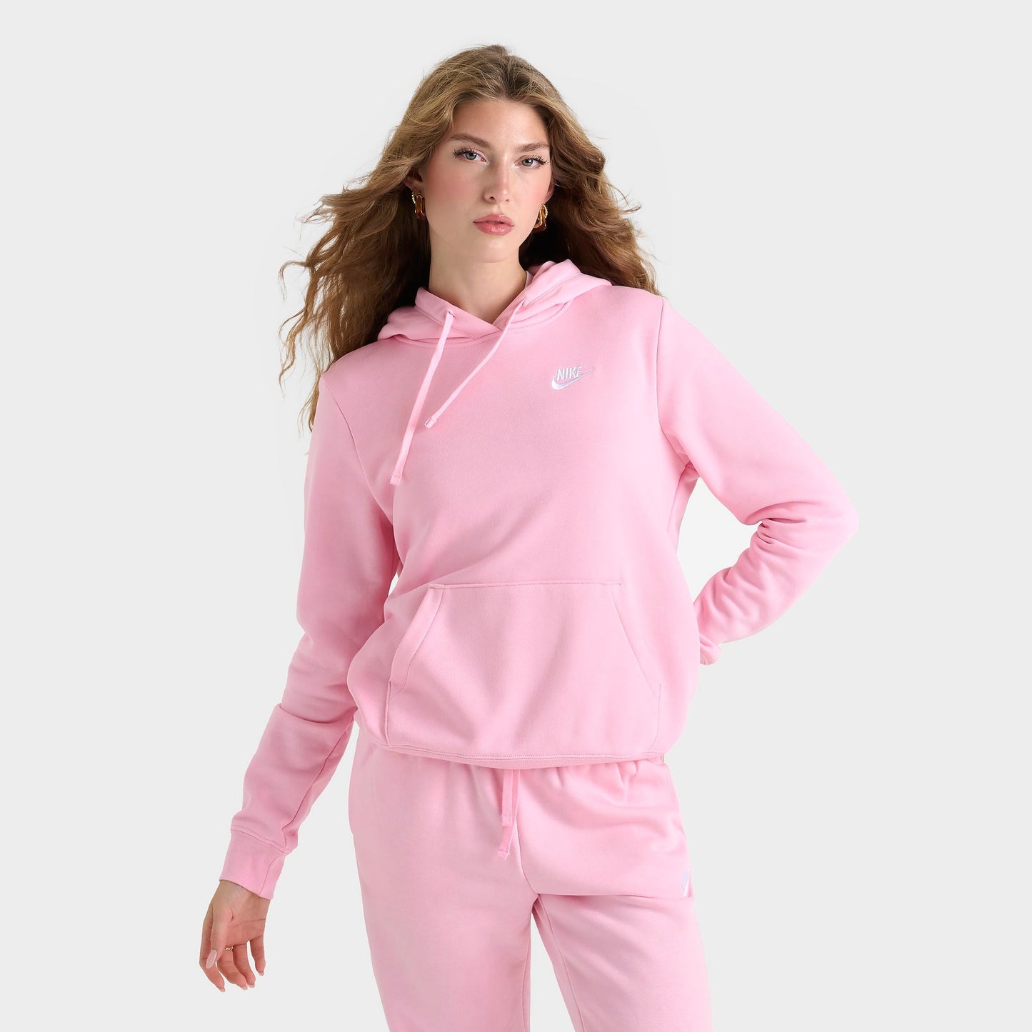 Women's Nike Sportswear Club Fleece Pullover Hoodie - Medium Soft Pink/White