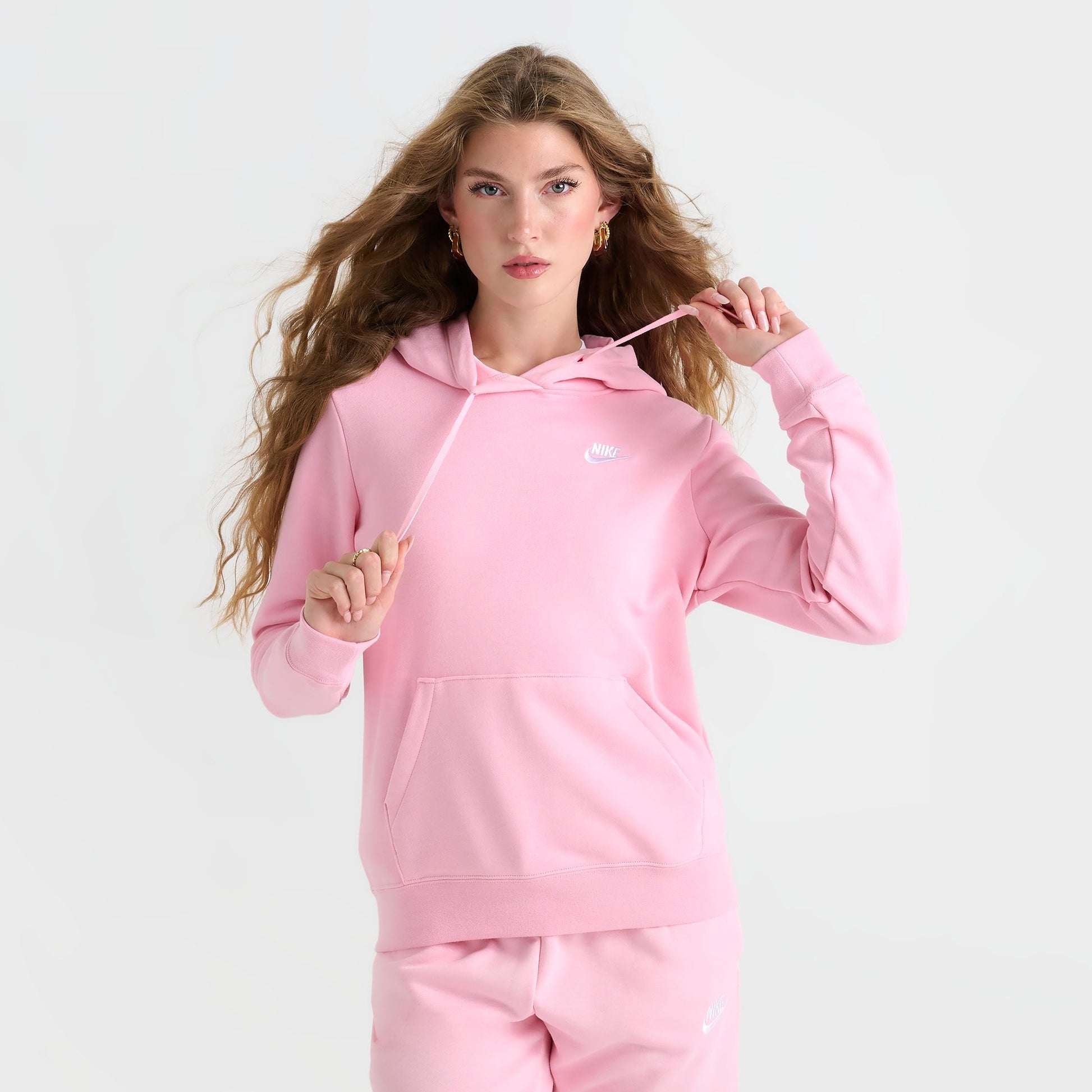 Women's Nike Sportswear Club Fleece Pullover Hoodie - Medium Soft Pink/White