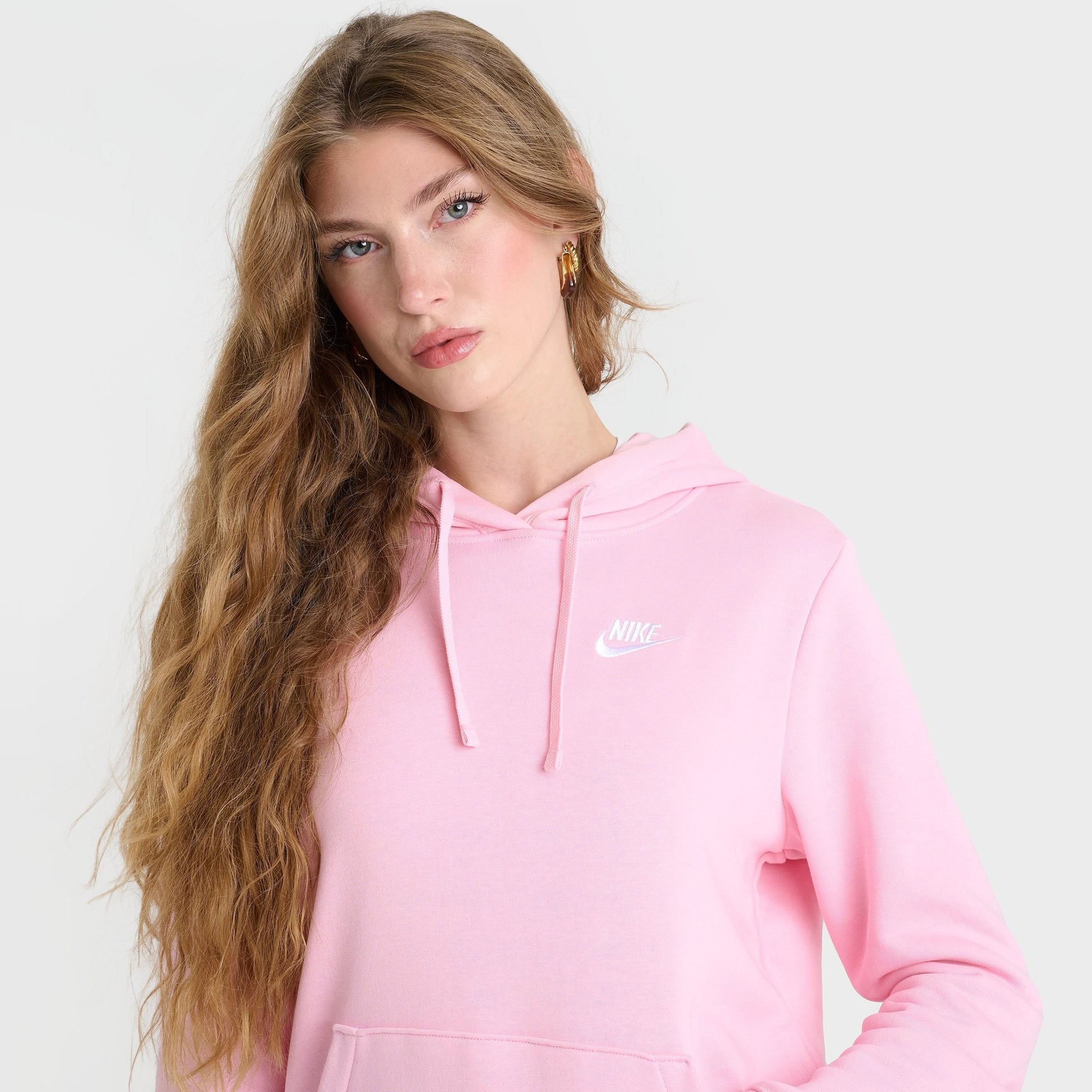 Women's Nike Sportswear Club Fleece Pullover Hoodie - Medium Soft Pink/White