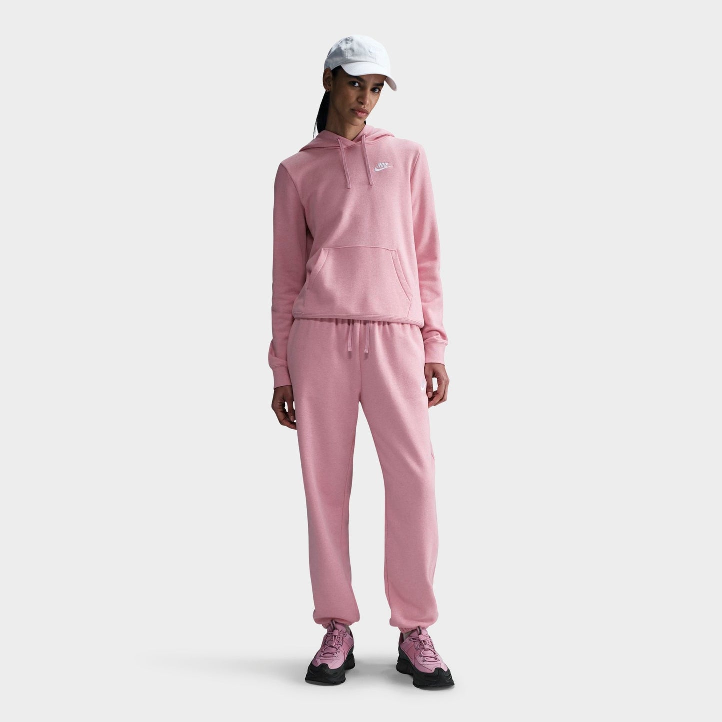 Women's Nike Sportswear Club Fleece Pullover Hoodie - Elemental Pink/Heather/White