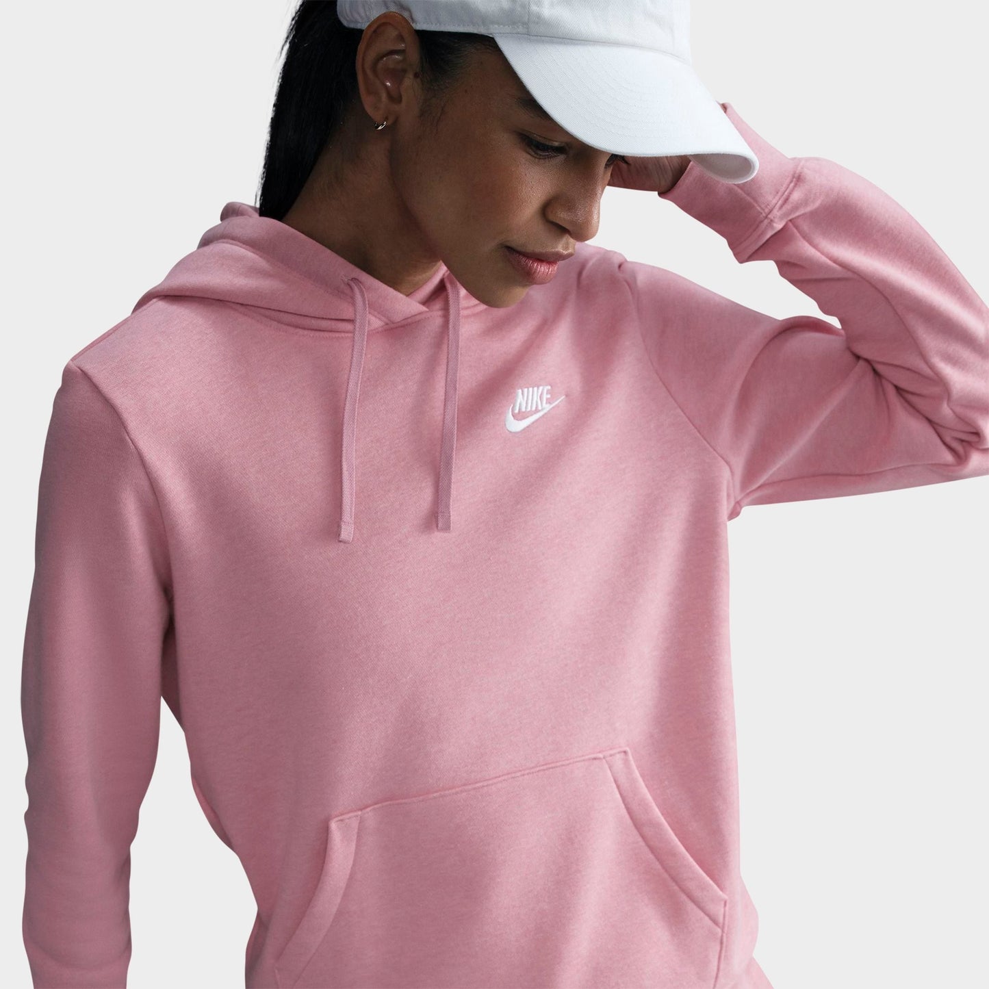 Women's Nike Sportswear Club Fleece Pullover Hoodie - Elemental Pink/Heather/White