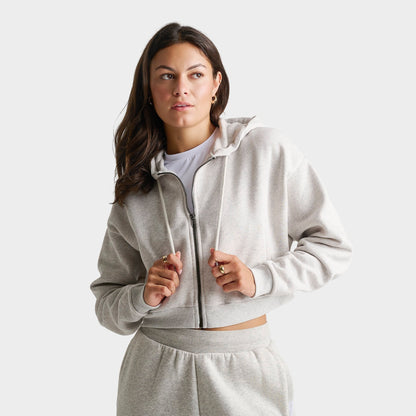 Women's DAILYSZN Fleece Cropped Full-Zip Hoodie - Light Grey Marl