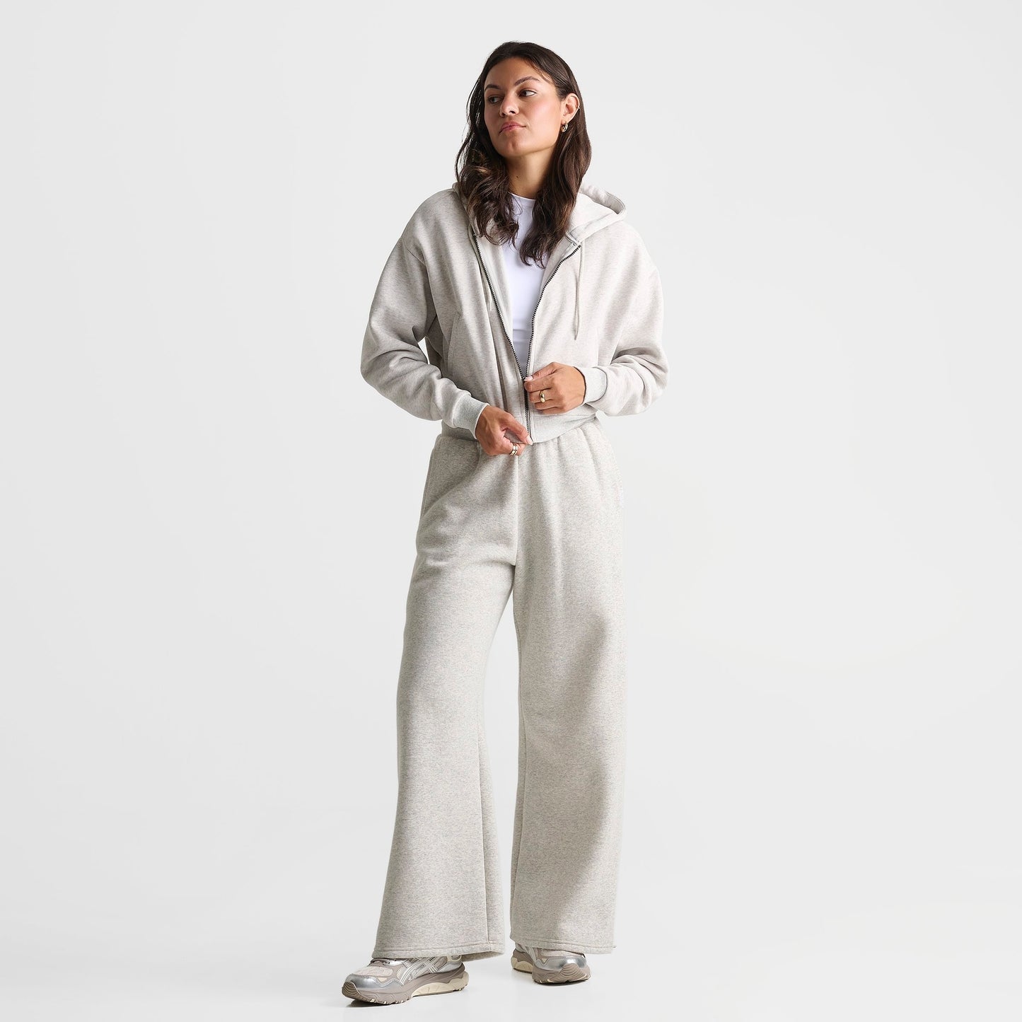 Women's DAILYSZN Fleece Cropped Full-Zip Hoodie - Light Grey Marl