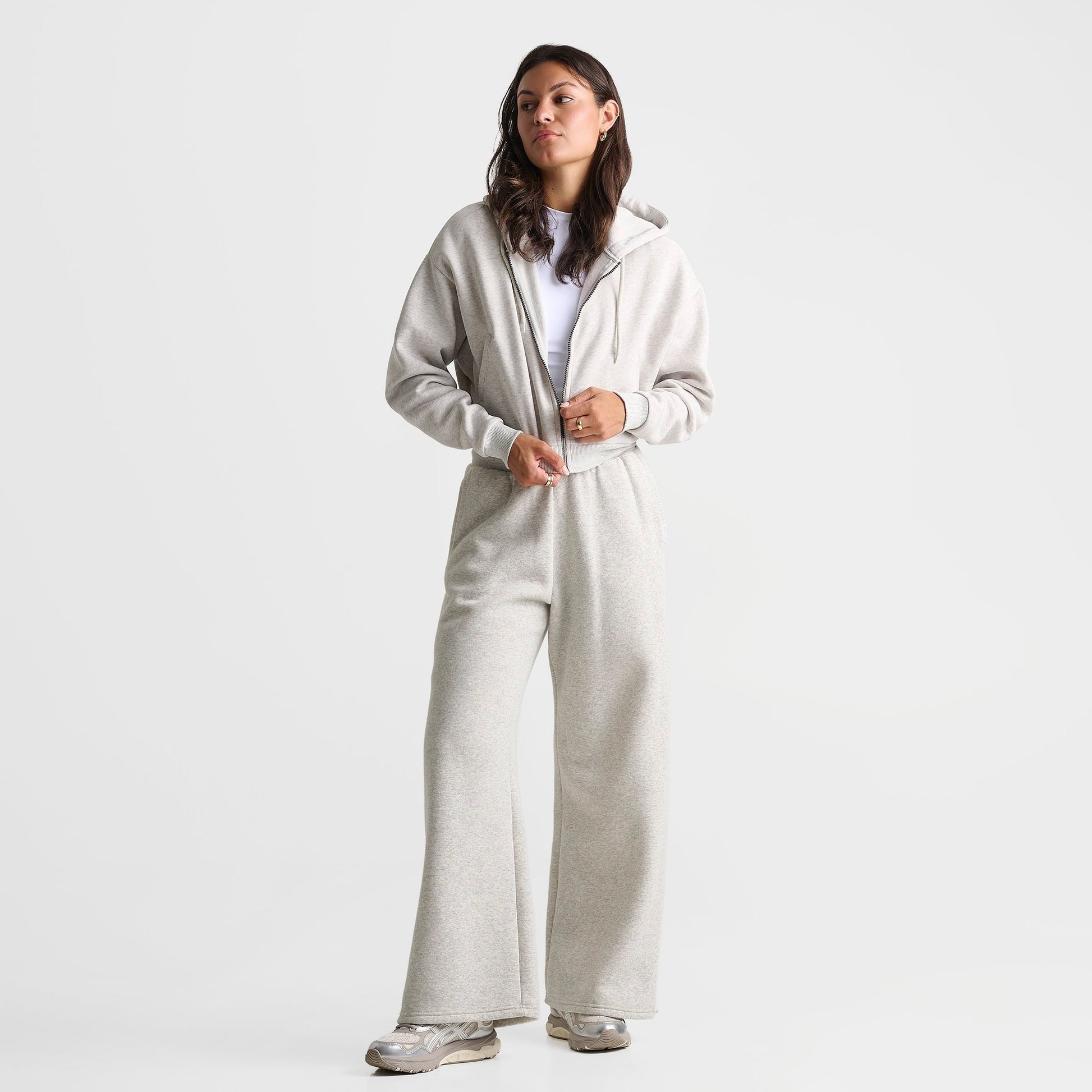 Women's DAILYSZN Fleece Cropped Full-Zip Hoodie - Light Grey Marl